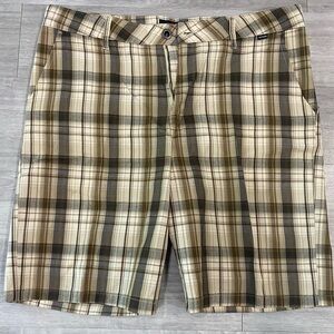 HURLEY Men's Brown Plaid Cotton Blend Flat Front Casual Shorts Size 34